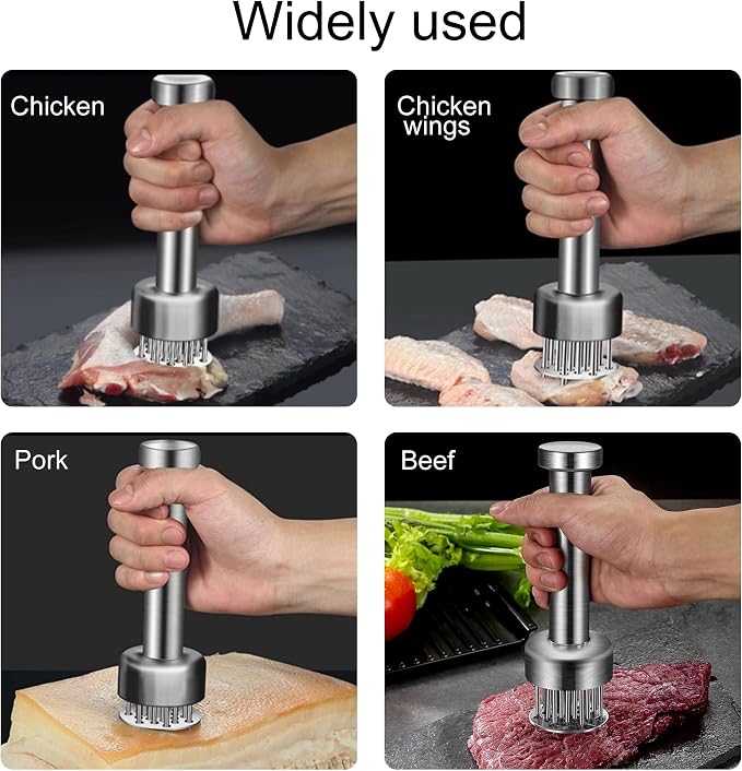 Stainless Steel Meat Tenderizer Tool, 21 Sharp Needles, Meat Piercing, Tenderizing Steak, Beef, Chicken, Pork, Barbecue, Marinating, Small Meat Grinder