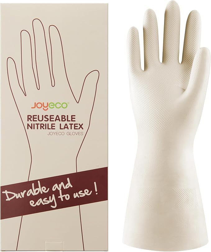 Cleaning Gloves Dishwashing Kitchen Gloves Reusable Rubber 3 Pairs White, Medium
