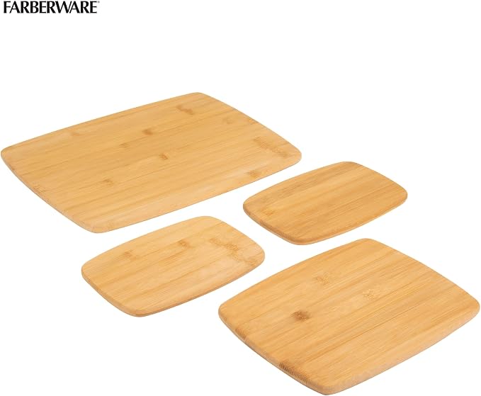 Farberware 4-Piece Bamboo Cutting Board Set - Reversible Boards for Chopping, Slicing, Charcuterie and Meal Prep - Kitchen Essential, Housewarming or Back-to-School Gift (Pack of 4)