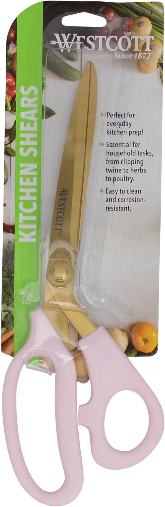 Westcott All-Purpose Kitchen Shears, Pink with Gold Blades - Durable Kitchen Shears with Precision-Ground Blades for Easy Cutting and Meal Prep - 9-Inch