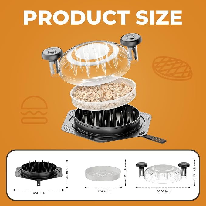 CLEANGOR Chicken Shredder Tool Twist Large, BPA Free Meat Shredder | with Ergonomic Handle, Non-Slip Food Shredder Tool for Pork, Beef, Set of Chicken Breast Shredder with Brush & Fork