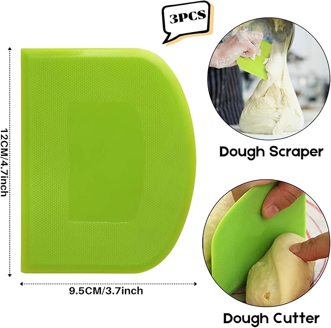 SURDOCA Dough Scraper Bench Scraper - 3P 4.7x3.7" Plastic Flexible Bowl Scraper, Sharp Edge & Angles Cake Scraper. Non-Slip Bakeware Decorating Tools Sculpting & Modeling Tools - Yellow+White+Yellow