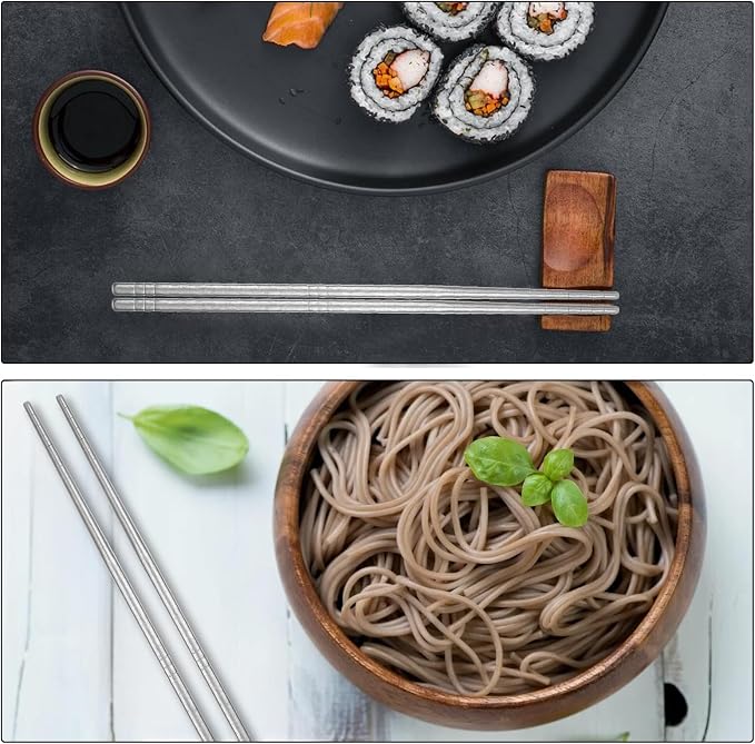 Titanium Chopsticks, 2 Pairs Metal Chopsticks Reusable Dishwasher Safe Japanese Korean Camping Chopstick 9 Inch Ultralight Pure Titanium for Home Travel Noodles and Sushi