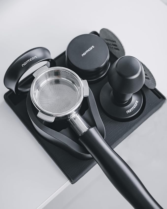 Normcore Espresso Tamping Station, 51mm 54mm Compact Tamping Station, Barista Corner Tamping Mat With Portafilter Stand, Coffee Tamper Holder Pad, Black