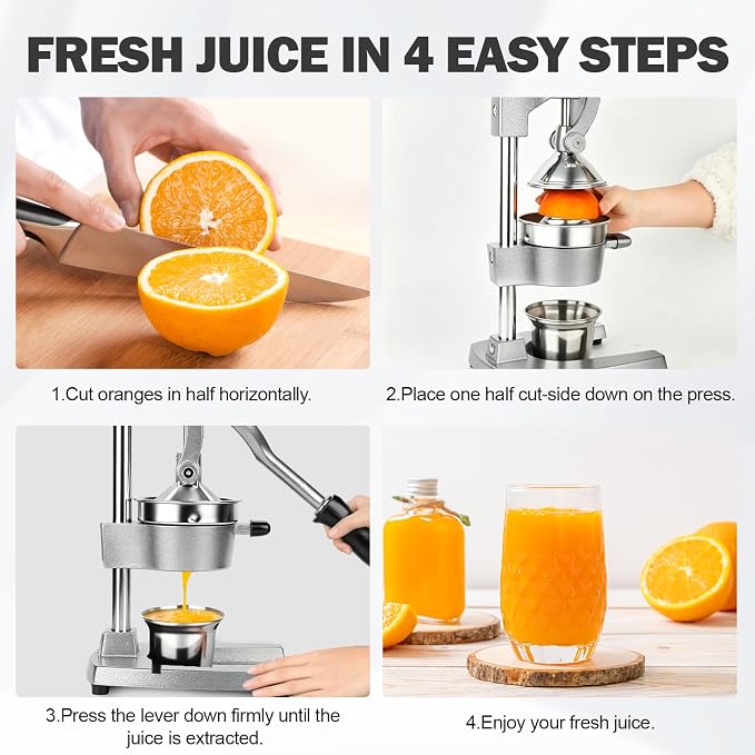 Manual Citrus Juicer Press, Heavy Duty Cast Iron Lemon Squeezer with Stainless Steel Cone, Commercial Hand Press Juicer for Orange, Lemon & Lime, Easy to Clean