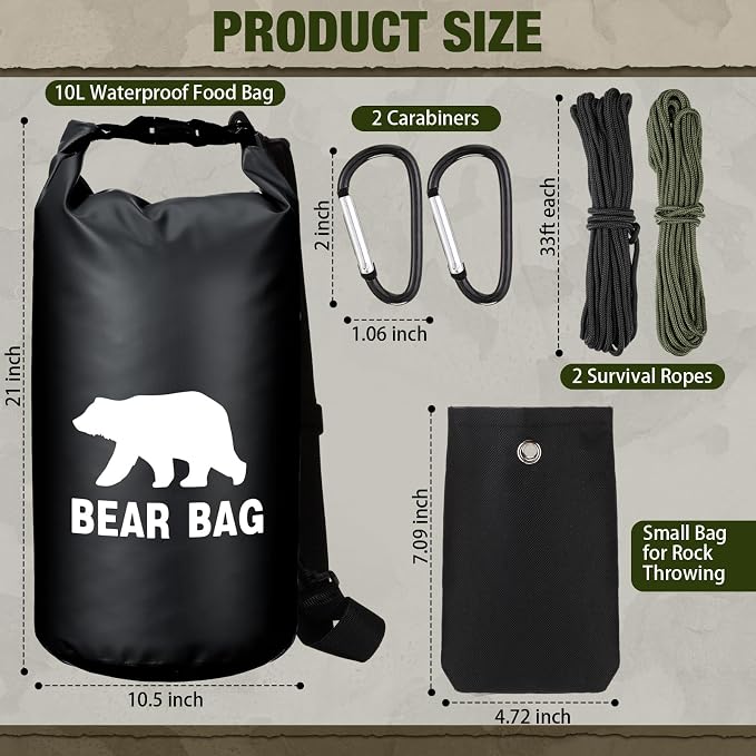 Foilswirl 1 Set Bear Food Bag for Camping Ultralight Food Hanging System Includes Waterproof Bear Bag, Nylon Ropes, Hooks for Camping Backpacking