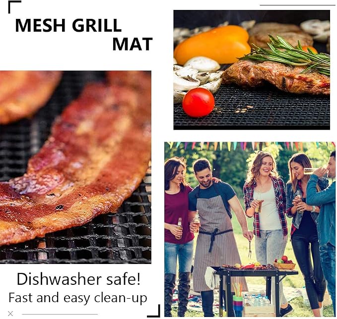 LOOCH BBQ Mesh Grill Mat Set of 5 - Heavy Duty Nonstick Mesh Grilling Mats & Barbecue Accessories - Reusable and Easy to Clean - Works on Gas, Charcoal, Electric Grill and More - 15.75 x 13 Inch