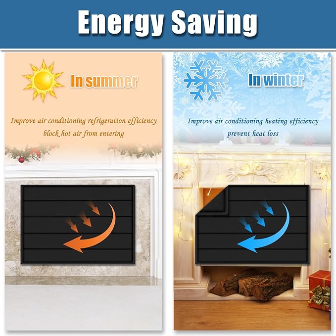 Magnetic Fireplace Blanket for Heat Loss Indoor Fireplace Covers Keep Drafts Out Stops Heat Loss Fireplace Draft Stopper with Built-in 12 Strong Magnet for Iron Fireplace Frame Fireplace Screen 42x24