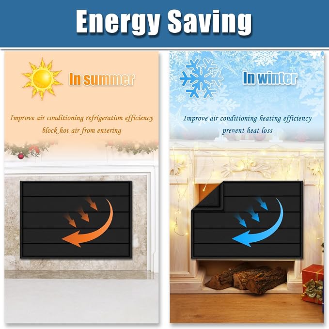 Magnetic Fireplace Blanket for Heat Loss Indoor Fireplace Covers Keep Drafts Out Stops Heat Loss Fireplace Draft Stopper with Built-in 12 Strong Magnet for Iron Fireplace Frame Fireplace Screen 32x32