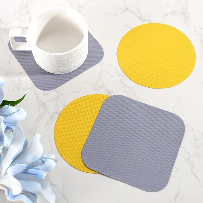 LUTER 4pcs Jar Opener Gripper Pads for Kitchen & Coasters(Yellow, Gray) | Non-slip Rubber Jar Grippers Multi-function Jar Opener for Seniors Weak Hands Bottles Cans and Daily Kitchen Use