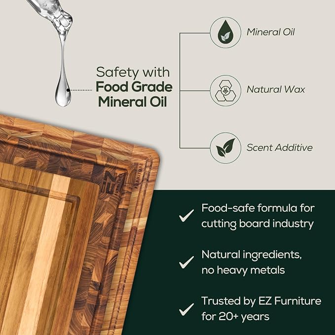 EZ FURNITURE Small (S) Teak Edge Grain Cutting Board, Reversible, Knife-Friendly Charcuterie Wood Cutting Board with Juice Groove & Handles, Non-Toxic, Gift Box Included (14" x 10" x 1")