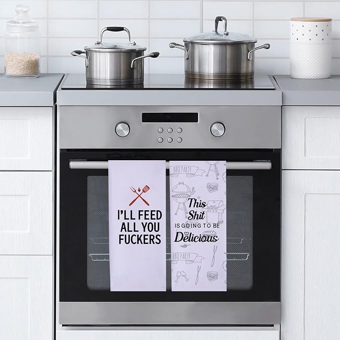 LXOMILL Funny Kitchen Towels for Men, Women, Chef Gifts, BBQ Cooking Dish Towels