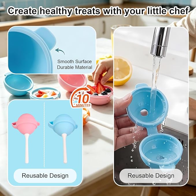 Silicone Lollipop Ice Cream Maker, Reusable Homemade Popsicle Molds, DIY Ice Pop Maker for Kids, Food Grade Silicone Molds with Sticks, 4 Colors for Distinguishing Different Popsicle Flavors