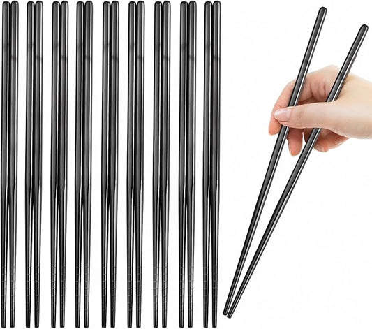 Black Deluxe Chopsticks Set Premium Stainless Steel 304 Japanese Chop sticks with Gift Case for Sushi and Asian Cuisine 10 Pairs Tableware Dinning Utensils Dishwasher Safe 9.06 Inches