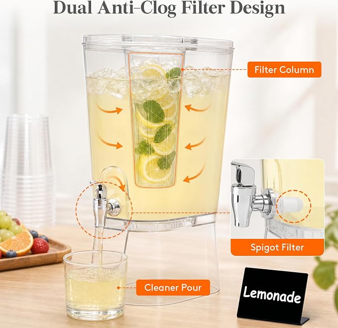 Lifewit 3 Gallon Drink Dispenser for Parties, Large Plastic Beverage Container with Fruit Infuser & Leak-Proof Spigot, BPA Free Water Pitcher for Juice/Tea/Lemonade - Ideal for Bar & Outdoor