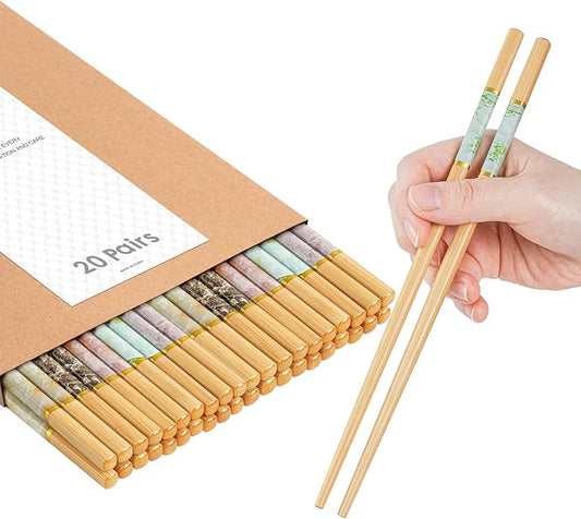 20Pairs Bamboo Chopstick Reusable Wooden Chop Sticks Washable Chinese Style 9.5Inch