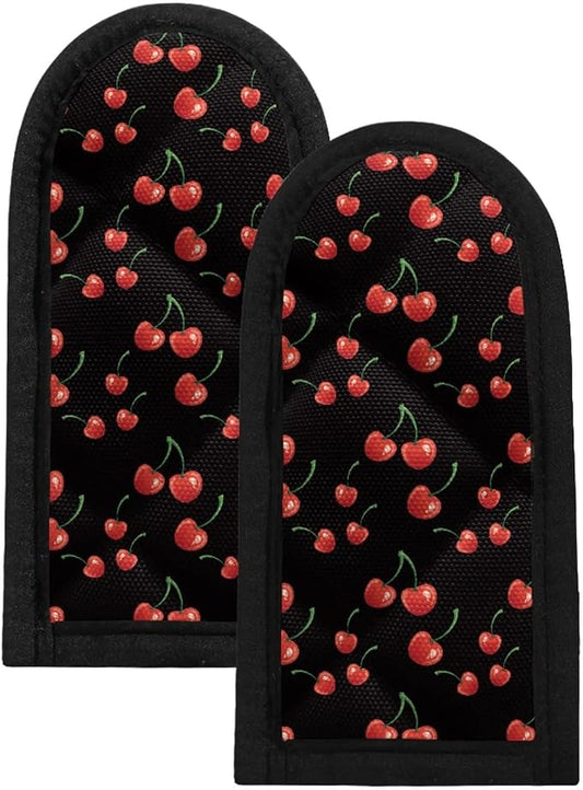 Coldinair Cherry Print Hot Handle Covers,Cast Iron Skillet Handle Covers, Pot Pan Handle Covers, Heat Resistant Pot Pan Skillet Handle Holder Sleeves Mitt for Kitchen, BBQ and Baking Cookware