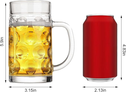 20oz Large Heavy e Glass Beer Mugs for Freezer Set of 4 with Handle, Large Glass Beer Stein, Beer Cup Mug for Water, Drinks, Lead-Free Glasses for Men in Pub, Home