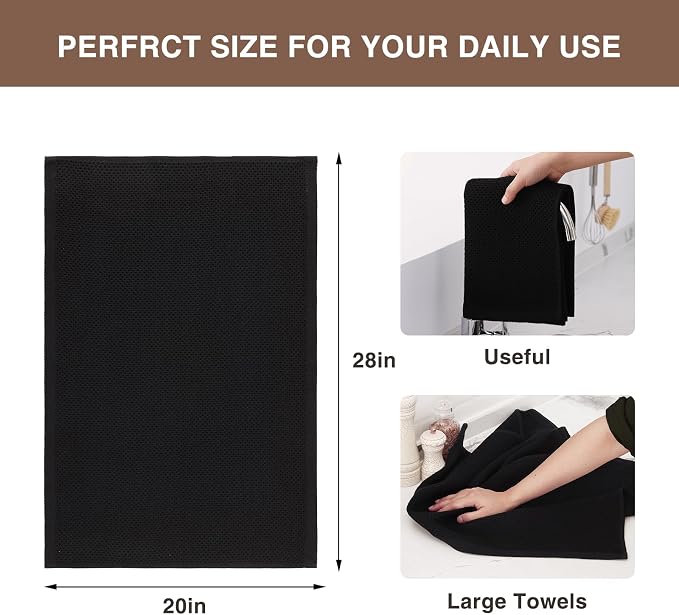 Homaxy 100% Cotton Oversized Waffle Weave Kitchen Towels, 3-Pack, Black | 20 x 28 Inches, Ultra Soft Absorbent Dish Towels, Quick Drying Large Cleaning Towels