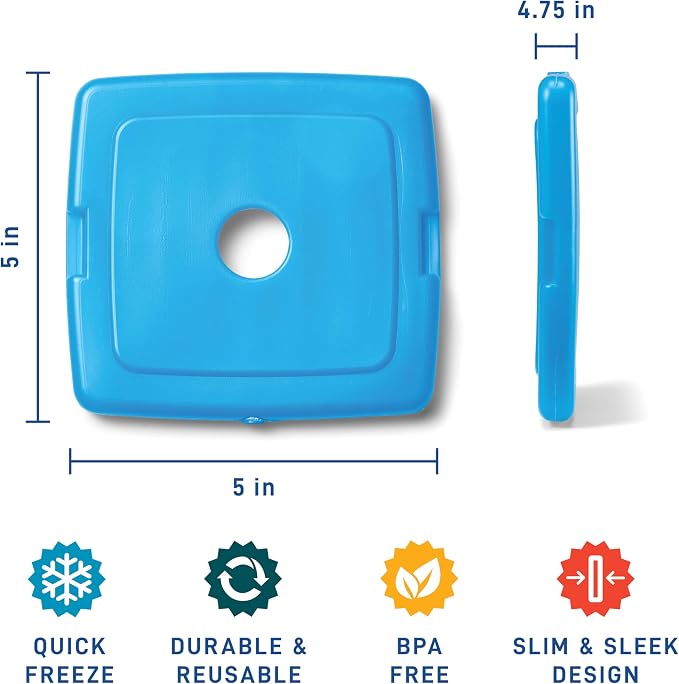Cool Coolers by Fit + Fresh, 4 Pack Slim Ice Packs, Space Saving Reusable Ice Packs for Lunch Boxes or Coolers