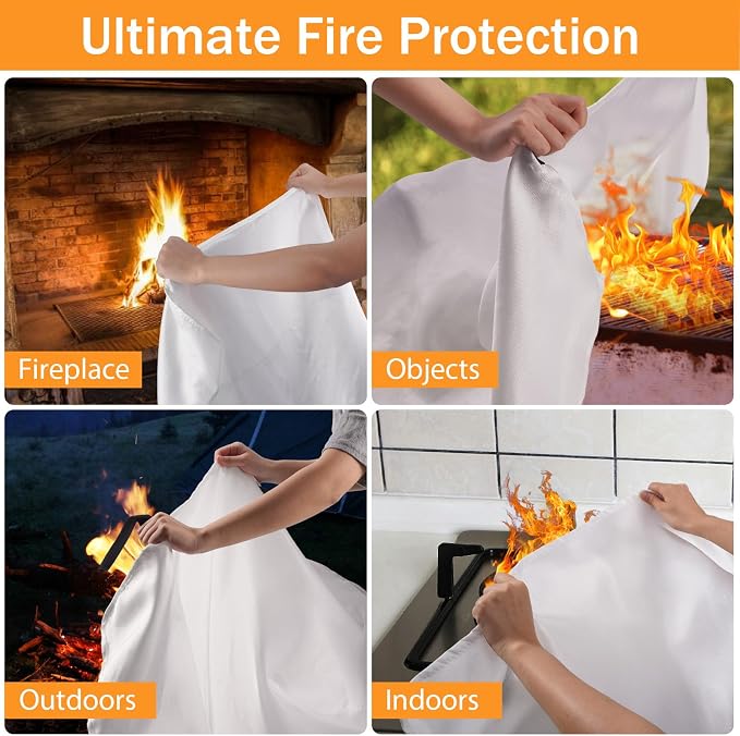 Emergency Fire Blanket for Home Kitchen - KANHIRO Fiberglass Fire Suppression Blanket Great for School, Fireplace, Grill, Car, Office, Warehouse (4 Pack, 40"x40")
