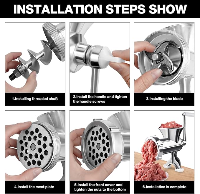 2-in-1 Manual Meat Grinder-Manual Meat Grinder with Sausage Stuffer-Suitable for Filling Meat Sausages and Grinding Foods-Suitable for Home Restaurants Meat Grinder-LZ1 (Silver)
