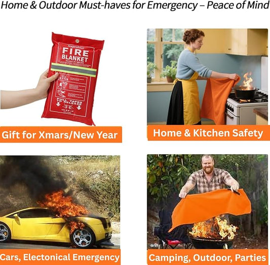 Emergerncy Silicone Fire Blanket for Home and Kitchen, 2 Pack 40"x40" Skin-friendly Fireproof Blanket, Glow-in-the-dark, Fire Retardant Suppression Compatible with Extinguisher