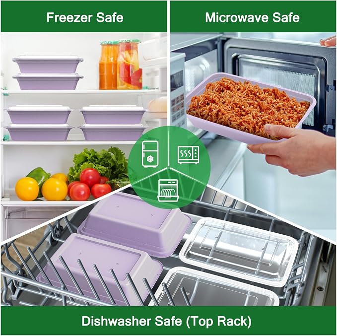 50 Pack (100-Piece) 32 oz Meal Prep Containers with Easy Open Lids, Lilac | Sturdy Leakproof & Food Safe, Microwave, Freezer, Dishwasher Safe Prep Containers, To Go Take Out Plastic Food Storage