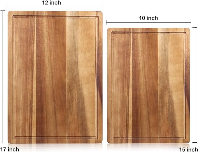 17" Acacia Wood Cutting Boards for Kitchen Meat Large Wooden Chopping Board | Best Cheese Charcuterie Boards Decorative Solid Hardwood Cutting Board Non Toxic Thick Butcher Block Big Serving Bread Board