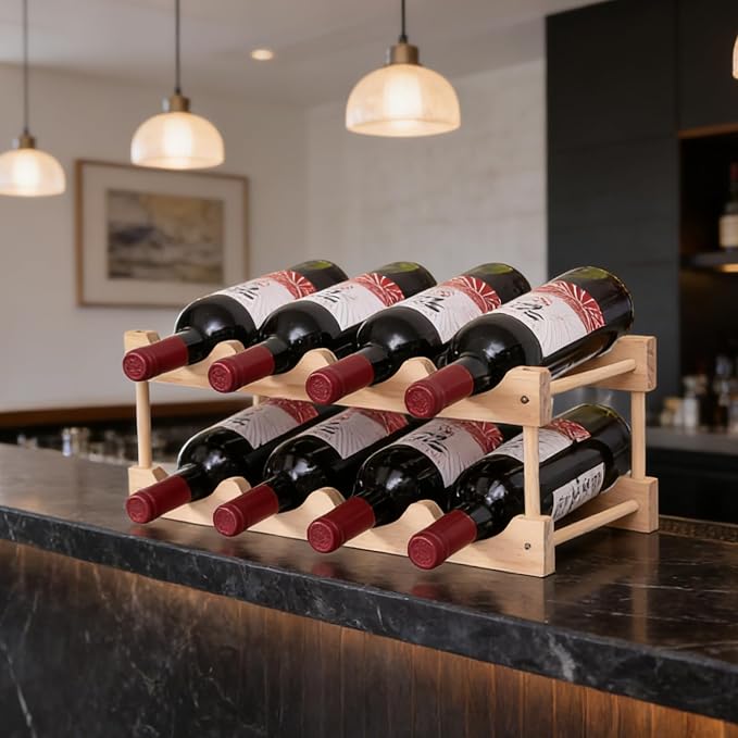 Wooden Wine Rack, countertop Wine Rack, 8-Bottle Stackable Wine Storage Rack, DIY Assembled Wine Holder, Used in Kitchens, countertops, etc (2 Layers with 8 Bottles)