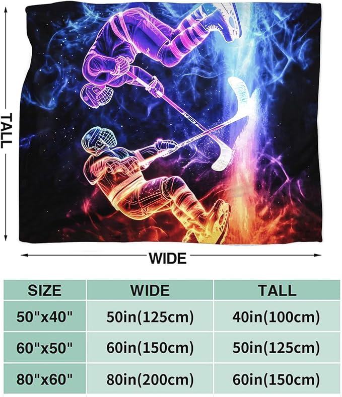 Yibuda Neon Hockey Player Blanket Ice Hockey Flannel Plush Throw Blanket Cozy Sports Fans Decor Fleece Stuff Blanket Gifts for Lover Girls Boys Kids Adults Women Bed Travel 60"x80"