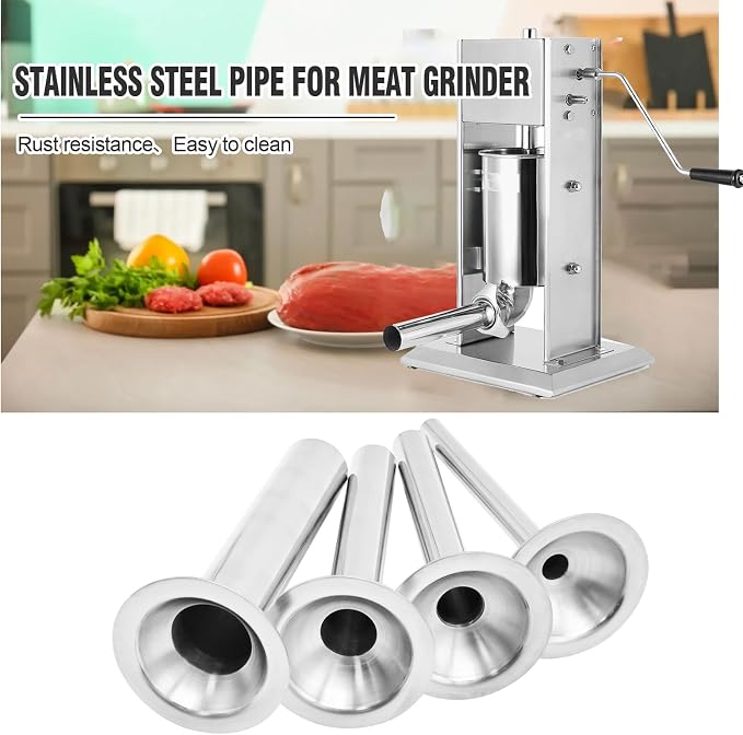 Hoypeyfiy 4Pcs #8 Sausage Stuffing Tubes, Stainless Steel Sausage Stuffer Kit for Meat Grinder Kitchenaid Plastic FGA Food Grinder