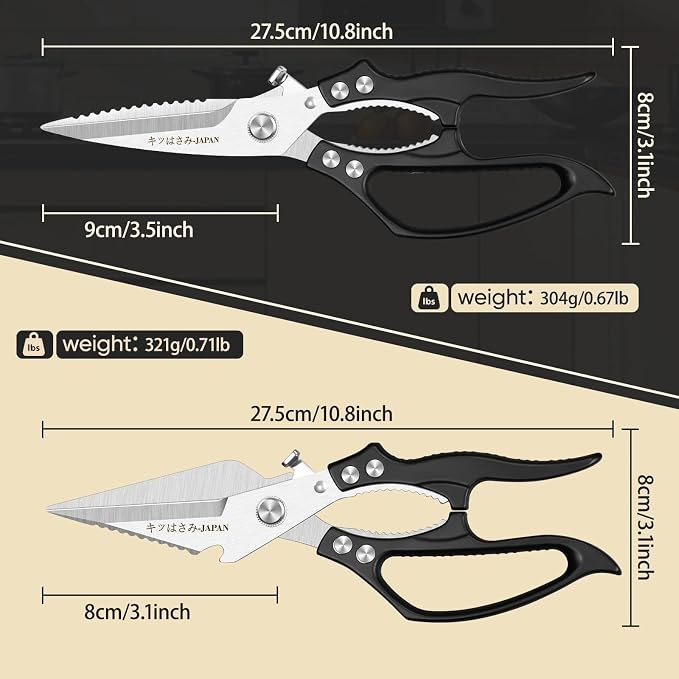Freelander Poultry Shears Set Black - All Purpose Heavy Duty Kitchen Shears | Japanese Kitchen Scissors for Food, Chicken, Meat, Fish, Vegetables, Ergonomic Non-Slip Handle, Gifts for Women Men