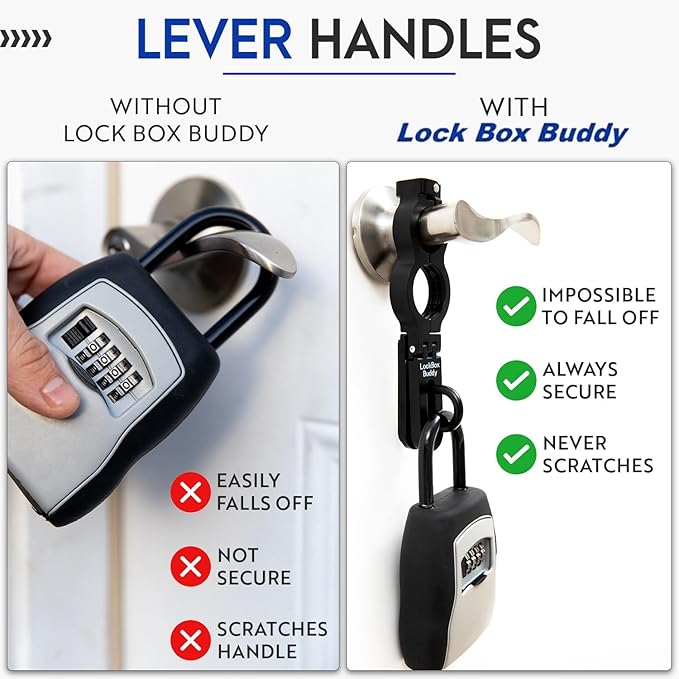 Secure Lock Box Attachment for Lever Handles - Realtors, Vacation Rentals and Real Estate Agent Supplies - Realtor Supplies for Key Lock Box for Keys with Code (1 Pack)