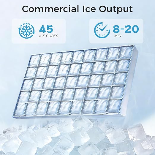 OSTBA Commercial Ice Maker Machine, 100Lb/24H, Self-Cleaning, 33Lbs Storage | Under counter design, 45 cubes in 10mins, LED control, stainless steel, adjustable ice thickness for restaurant ,bar and home