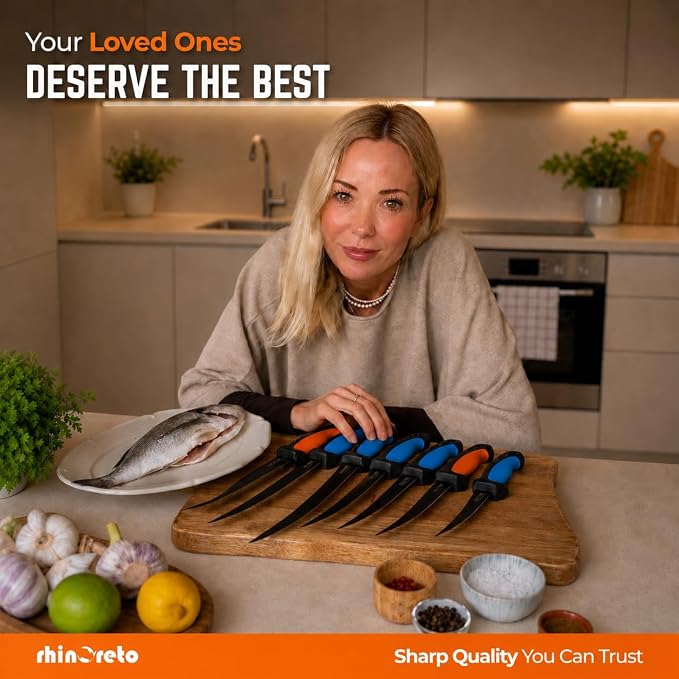 Rhinoreto Fillet Knife for Fish - Razor Sharp G4116 German Stainless Steel Blade, 9 Inch Professional Filleting & Boning Knife with Non-Slip Handle, Protective Sheath & Sharpener