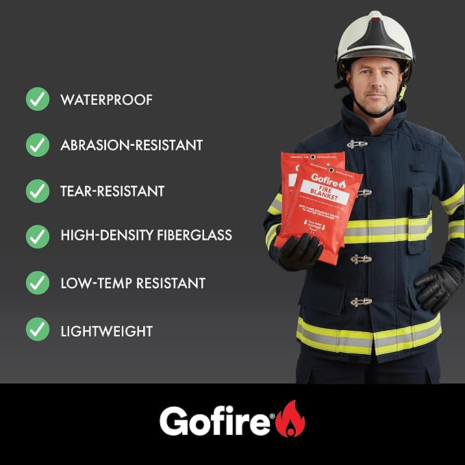 Gofire Adult Fire Blanket - Fiberglass Flame Resistant Emergency Blanket for Kitchen Fires, Reusable, 39 x 39 in