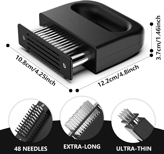 Meat Tenderizer Tool with 48 Stainless Steel Blades, Heavy-Duty Needle Tenderizer for Steak, Beef, Pork & Chicken, Kitchen Cooking Gadgets Tools Black