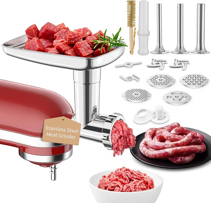 Stainless Steel Meat Grinder Attachments for KitcheAid Mixers | Meat Grinder, Sausage Stuffer, Perfect Grinder Attachment, Dishwasher Safe