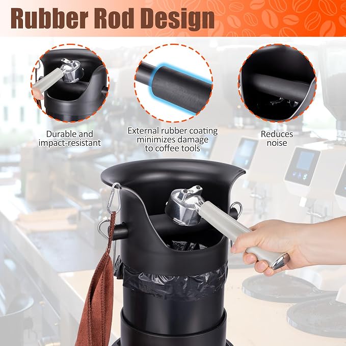 HOMEE 4L Espresso Coffee Knock Box with 25 Garbage Bags with Brush & Towel | Large Capacity and Detachable, Non-Slip Base, Easy to Clean, Barista Style Coffee Knock Box for Home and Commercial Use