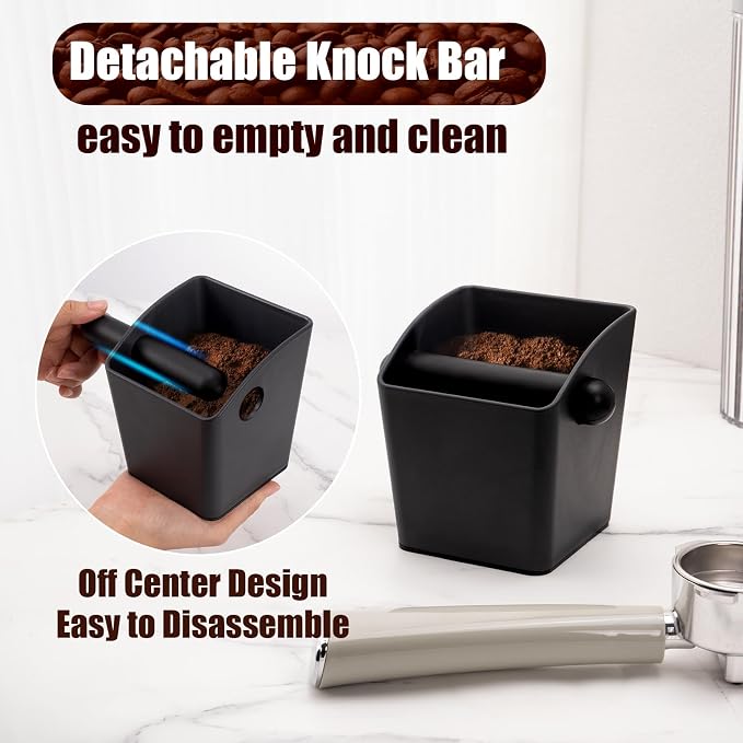 Espresso Knock Box - Shock-Absorbent Durable ABS Coffee Grounds Knock Box with Removable Knock Bar and Non-Slip Base, Ideal Coffee Bar Accessories for Father's Day Gift