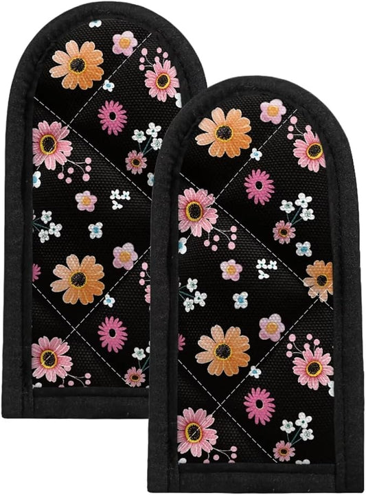 Coldinair Cute Floral Pan Handles Cover Heat Resistant Cast Iron Handle Sleeves Hot Pan Holders for Kitchen Cooking Baking