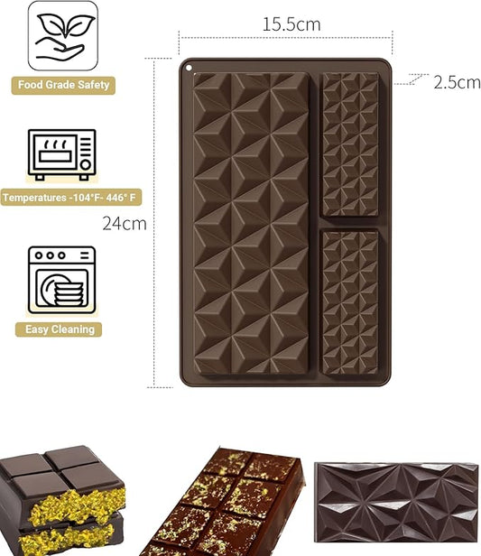 Silicone Chocolate Bar Mold, 1 Inch Deep, Large Candy Mould for Stuffed Bars and Fillings, 2 Pcs (brown01)
