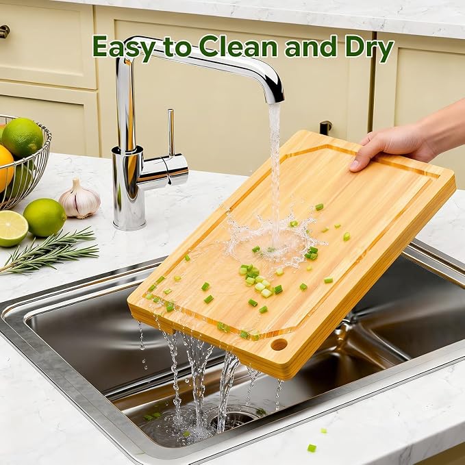 Simple Trending Bamboo Cutting Boards for Kitchen,15"x10", Natural | Durable Cutting Boards with Deep Juice Grooves and Handles, Chopping Board for Meat, Vegetables and Fruits