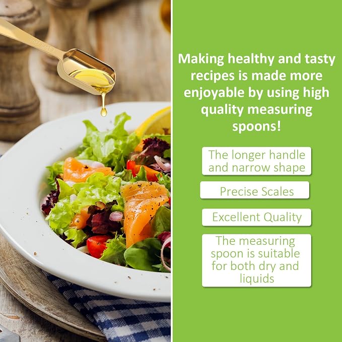 2 Pcs 1 Teaspoon(5 mL | 1 Tsp | 1/3 Tbsp | 5 cc | 1/6 oz) Stainless Steel Single Measuring Spoon, Long Handle Metal Measuring Spoon, Kitchen Gadgets for Cooking & Baking(Gold)
