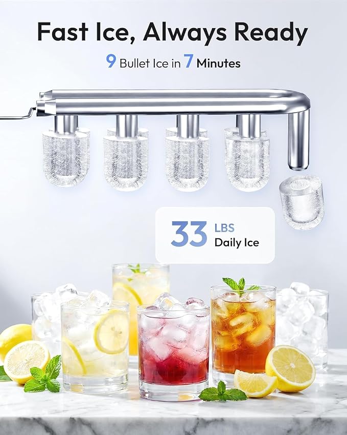 Euhomy 4-in-1 Water Dispenser with Ice Maker, Bottom-Loading Water Cooler Hot and Cold, Fits 3 & 5 Gallons, 33 lbs per Day Ice Production, Childproof Lock, for Home Office Kitchen, Black
