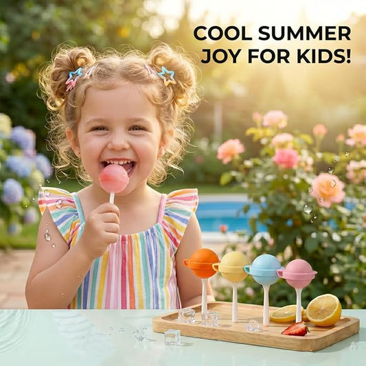 4PCS Reusable Silicone Lollipop Ice Cream Mold, Homemade Popsicle Molds, DIY Creative Ice Pops for Summer, Silicone Popsicle Maker for Juice, Yogurt & Frozen Treats, Fun Dessert Mold (Blue)