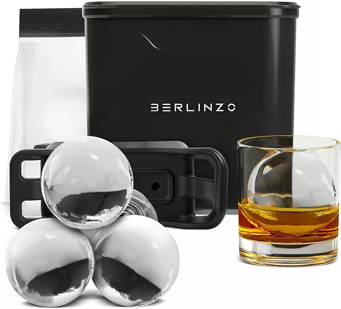 Berlinzo Ice Ball Maker Mold - 2 Clear 2.4in Whiskey Spheres, Non-Electric