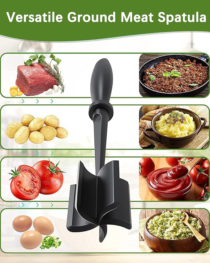 2Pack Meat Chopper Hamburger Masher Ground Beef Smasher Utensil Mix Tool | Upgrade Heat Resistant Meat Masher, Nylon Potato Mashers Beef Smasher, Dishwasher Safe Non Stick Mix & Chop Tool Gift-Black