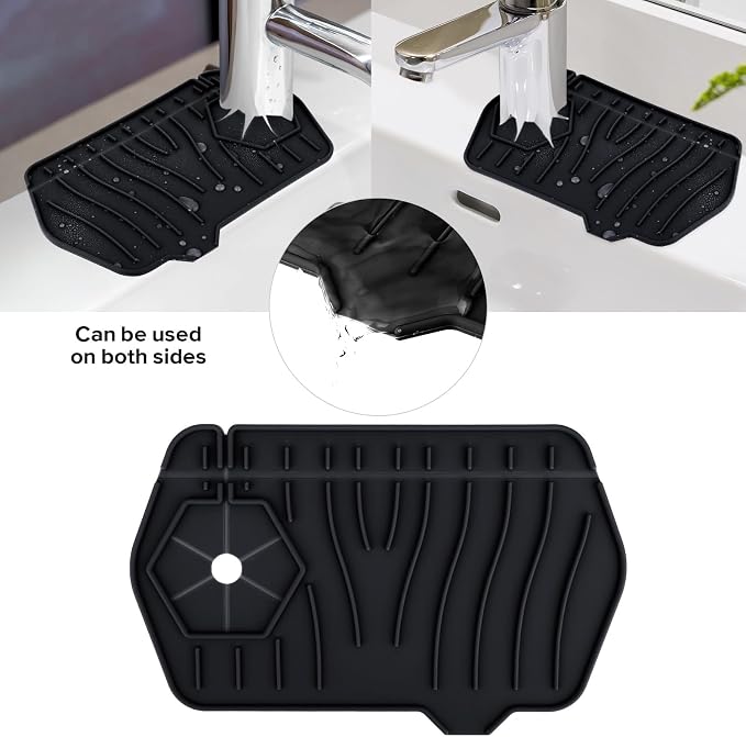 Silicone Sink Splash Guard Kitchen Splash Guard for Sink Splash Prevention Faucet Mat for Kitchen Sink Faucet Guard, Draining Mat Faucet Mat for Kitchen Sink Faucet Splash Guard（Black）